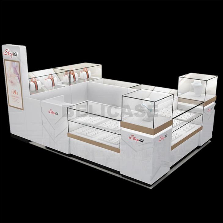 Modern Jewelry Shop Showcase White Jewelry Kiosk With Lock